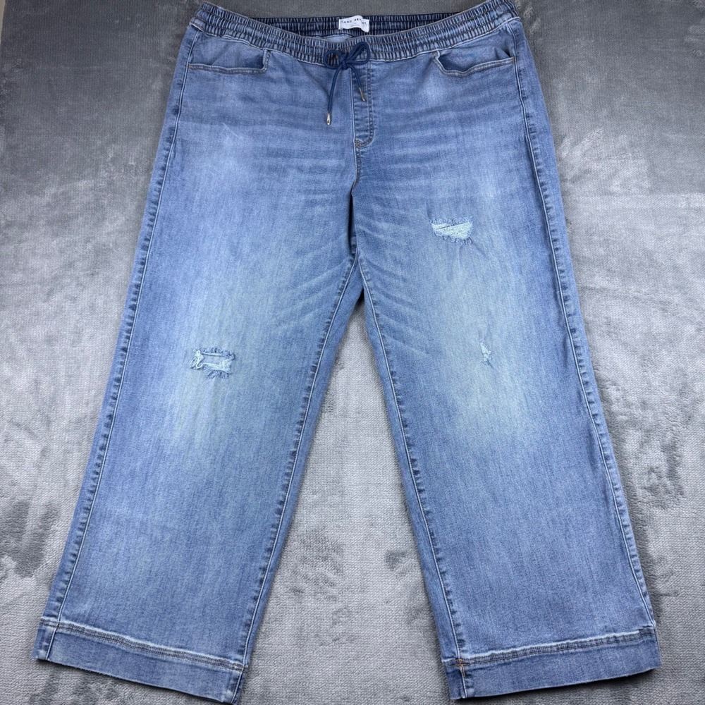 Lane Bryant Womens 22 Wide Leg Crop Jeans Light Wash Elastic Waist Drawstring